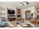 Inviting living room with a fireplace, custom shelves, and plush seating, creating a warm and welcoming space at 7770 Owl Creek Cir, Littleton, CO 80125