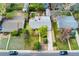Aerial view of the house with a well-kept lawn and proximity to a nearby street at 3485 S Forest St, Denver, CO 80222