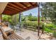 Charming covered patio surrounded by lush landscaping and mountain views at 473 Somerset Dr, Golden, CO 80401