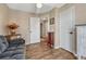 Cozy bedroom featuring wood floors and a ceiling fan for added comfort at 7605 Shenandoah Dr, Elizabeth, CO 80107