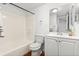 Bathroom with a shower-tub combination and a single sink vanity at 2297 S Oswego Way, Aurora, CO 80014