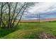 Backyard with lush green grass, scattered trees, and a tall fence at the edge at 7684 Beverly Blvd, Castle Pines, CO 80108