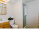 Bathroom features a wood vanity and a separate shower at 7684 Beverly Blvd, Castle Pines, CO 80108