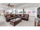 Basement features a comfortable leather sectional, coffee table, and open floor plan for relaxed living at 8191 S Homesteader Dr, Morrison, CO 80465