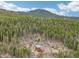 An aerial view of a house nestled amongst trees, with a backdrop of mountain views at 800 Highway 72, Golden, CO 80403