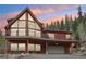 A front exterior shot of a two-story home featuring a deck and A-frame windows at dusk at 800 Highway 72, Golden, CO 80403
