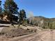 Exterior view of property surrounded by deer with a mountain backdrop and blue skies at 31150 Manitoba Dr, Evergreen, CO 80439