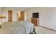 Cozy main bedroom with a television and carpeted floor at 13952 E Marina Dr # 102, Aurora, CO 80014