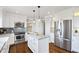 Bright kitchen featuring stainless steel appliances, granite countertops, and a center island with modern pendant lighting at 2357 Oak Ridge Rd, Sedalia, CO 80135