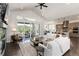 Spacious living room boasts vaulted ceilings, fireplace, patio access, and seamless transition to the kitchen area at 5225 Mesa Top Dr, Monument, CO 80132