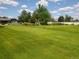 Large backyard with manicured lawn, mature trees, and volleyball net, offering plenty of room for recreation and relaxation at 2208 Champlain Dr, Boulder, CO 80301