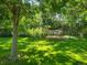 Lush backyard featuring a well-maintained lawn, a mature tree, and a cozy seating area with a table and chairs at 2208 Champlain Dr, Boulder, CO 80301