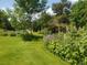 Lush backyard with mature trees, colorful flower beds, and a well-manicured lawn offers a private outdoor space at 2208 Champlain Dr, Boulder, CO 80301