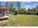 Lush backyard with a well-maintained lawn and mature trees providing ample shade at 1744 Brookside Dr, Highlands Ranch, CO 80126
