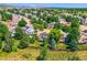 Aerial view showcasing a home with a fenced backyard and mature trees in a neighborhood at 12534 W Hoover Ave, Littleton, CO 80127