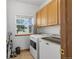 Bright laundry room with a window, cabinets, a washer and a dryer at 34771 E 153Rd Ct, Hudson, CO 80642