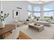 Staged living room features a cozy seating area and a wall of windows for ample natural light at 34771 E 153Rd Ct, Hudson, CO 80642