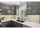 This kitchen features sleek cabinets, white countertops, and a stylish backsplash at 2050 S Wolff St, Denver, CO 80219