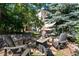 Beautiful backyard featuring an outdoor fire pit and mature trees perfect for entertaining guests at 7120 Forest Ridge Cir, Castle Pines, CO 80108