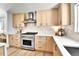 Beautiful kitchen featuring sleek cabinets, stainless-steel appliances, and ample counter space at 6716 W Rowland Ave, Littleton, CO 80128