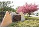 Landscaped community entrance with decorative stone signage and a blossoming tree, showcasing a welcoming neighborhood at 5732 S Addison Way # E, Aurora, CO 80016