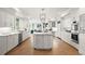 Open kitchen features a large island, white cabinets, and hardwood floors at 96 Glenmoor Ln, Cherry Hills Village, CO 80113