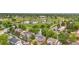 Aerial view of a residential neighborhood with a park and pond at 1758 S Tucson St, Aurora, CO 80012