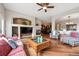 Inviting living room features a fireplace, tv, plush furnishings, and hardwood floors at 5810 Moss Ct, Golden, CO 80403