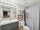 Cozy bathroom featuring a modern vanity, mosaic backsplash and stylish decor, offering a comfortable space at 10273 Salida St, Commerce City, CO 80022