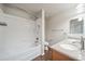 Bathroom with shower/tub combo and double vanity at 17358 Waterhouse Cir # F, Parker, CO 80134