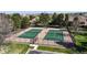 This aerial photo shows the community's beautiful and well-maintained tennis courts at 8752 E Amherst Dr # D, Denver, CO 80231