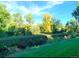 Lush backyard with mature trees, stream, and green grass, offering privacy at 8039 Lee Dr # 2, Arvada, CO 80005