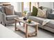 Comfortable living room featuring a wooden coffee table, stylish decor, area rug, with a gray sofa and armchairs at 11710 Spruce Canyon Cir, Golden, CO 80403