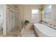 Gorgeous bathroom boasting separate shower and luxurious soaking tub at 5310 S Flanders Way, Centennial, CO 80015