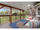 Cozy, covered deck with comfortable seating, a stylish rug, and wooden support beams, offering a relaxing outdoor space at 5310 S Flanders Way, Centennial, CO 80015