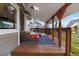 Cozy, covered deck with comfortable seating, a stylish rug, and wooden support beams, offering a relaxing outdoor space at 5310 S Flanders Way, Centennial, CO 80015