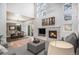 Bright living room with fireplace, hardwood floors, and dining area access at 6617 S Forest Way # E, Centennial, CO 80121