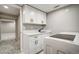 Laundry area with white cabinets, countertop, and modern washing machine at 363 Lima St, Aurora, CO 80010