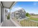 This expansive balcony features a grey deck and metal railings, offering views of the lawn at 18645 E 54Th Pl, Denver, CO 80249