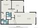 This floor plan showcases the layout including the primary bedroom, living room, kitchen, and bathrooms at 857 S Van Gordon Ct # G208, Lakewood, CO 80228