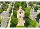 Aerial view features community park with playground, swings and green space in a well-maintained neighborhood at 7860 E Ellsworth Ave, Denver, CO 80230