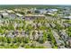 Community aerial showcasing the property with a marker, lush trees, and neighborhood businesses at 7860 E Ellsworth Ave, Denver, CO 80230