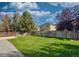 Landscaped backyard with large grassy area and fence at 470 Grey Swallow St, Brighton, CO 80601