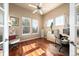 Comfortable office space with wood floors and a ceiling fan at 2730 River View Dr, Broomfield, CO 80023