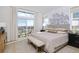 Serene primary bedroom with a sliding glass door to the balcony, decorative wallpaper, and stylish furnishings at 2855 S Pancratia St, Denver, CO 80236