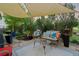 Relaxing backyard patio shaded by a canopy, with comfortable seating and lush landscaping at 16815 E Prairie Goat Ave, Parker, CO 80134