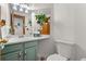 Charming bathroom with vanity, sink, toilet, mirror and hanging plant at 2292 Brantner Pl, Brighton, CO 80601