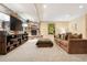 Spacious basement featuring a stone fireplace, a TV, and cozy seating at 5091 Hidden Pond Pl, Castle Rock, CO 80108