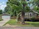 View of the home and detached garage, showing the front yard, mature tree, and landscaping at 9075 W 66Th Ave, Arvada, CO 80004
