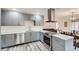 Well-lit kitchen showcases stainless steel appliances, quartz counters, and gray cabinets at 725 Osceola St, Denver, CO 80204